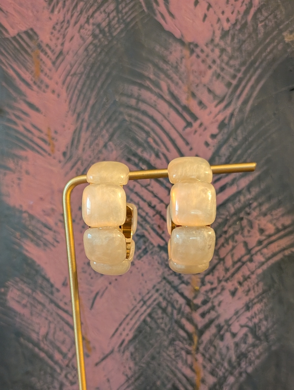 Anthropologie Scalloped Stone Hoop Earrings